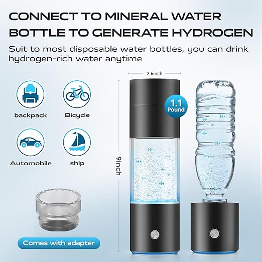 Hydrogen Water Bottle Generator,4500PPB SPE/PEM Tech -Electrolysis Water Ionizer -11.3 OZ Hydro Water Bottle, Portable Rich Hydrogen Water Machine, Health Gifts for Husband, Wife,Family,Friend,Travel