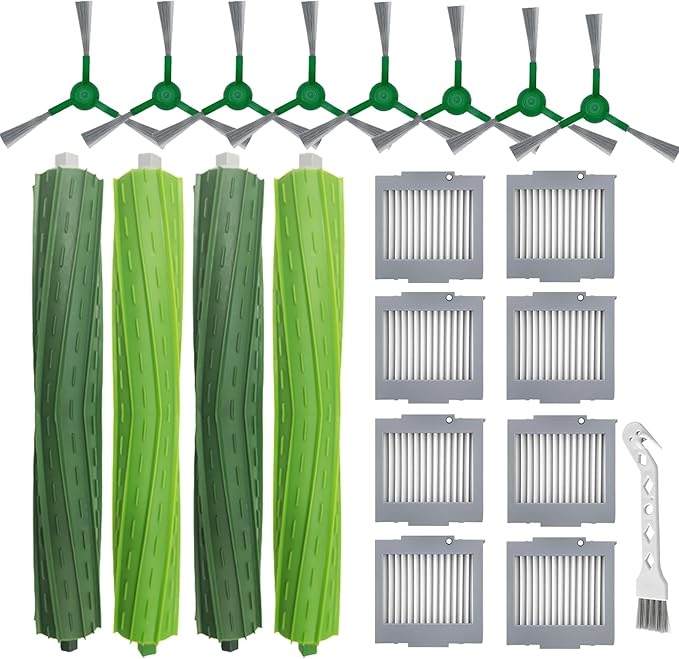 Replacement Part Kit for iRobot Roomba max 705 vac/Plus 504 Vac Vacuum Cleaner, 2 Rubber Brush 8 Filter 8 Side Brushes - AquaVibe