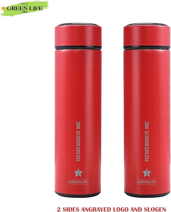 GreenLife Smart Water Bottle with LED Temperature Display, Thermostat Double Wall Vacuum Insulated Water Bottle, Cold 36 Hrs, Hot 24 Hrs, BPA-Free, Leak Proof, for Travel & Outdoor (Red).