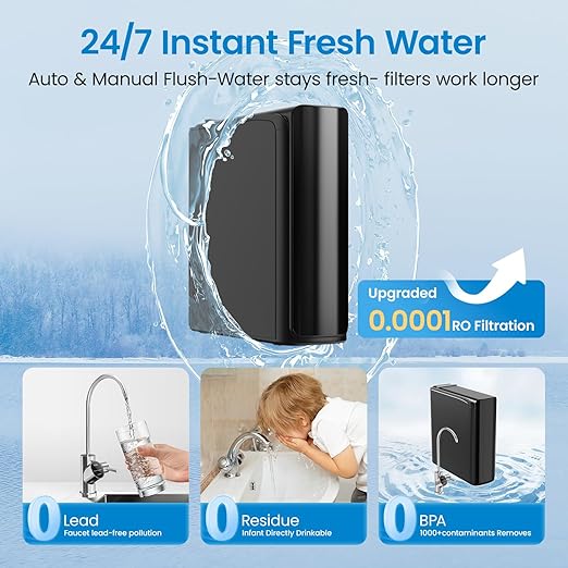 Under Sink Reverse Osmosis System, 800GPD, Dual RO Membranes, 3:1 Pure to Drain, Tankless Reverse Osmosis System with Smart Faucet, Reduces PFAS TDS & Chlorine