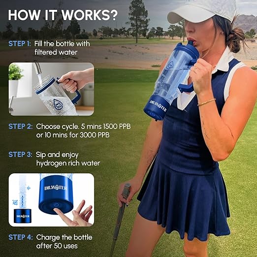 Hydrogen Water Bottle 32 Oz – Portable BPA Free Generator Tumbler with SPE/PEM Technology | Large Hydrogen Flask for Daily Hydration & Energy | H2 Infused Drinking Bottle Black by Dr Water