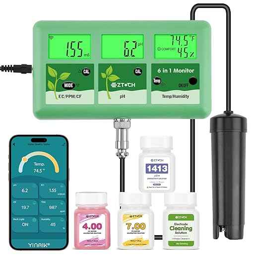 pH EC Continuous Monitor for Hydroponic, 6 in 1 WiFi EC PPM CF pH Meter, Digital pH TDS Temp Humidity Conductivity Monitor for DWC Hydroponic System, Aeroponic Gardening, Aquaponic