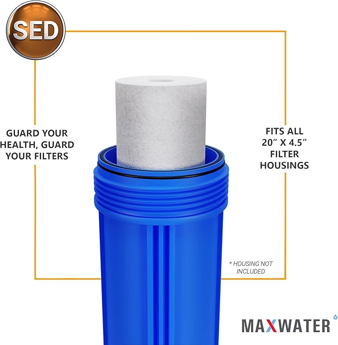 Max Water 10 Micron 20 x 4.5 Sediment Water Filter Replacement Cartridge, Whole House Sediment Filtration Compatible with DGD-5005-20, FP25B, AP810-6, FPMB5-20, P5-20, 155358-43, SDC-45-2005, 4 Pack
