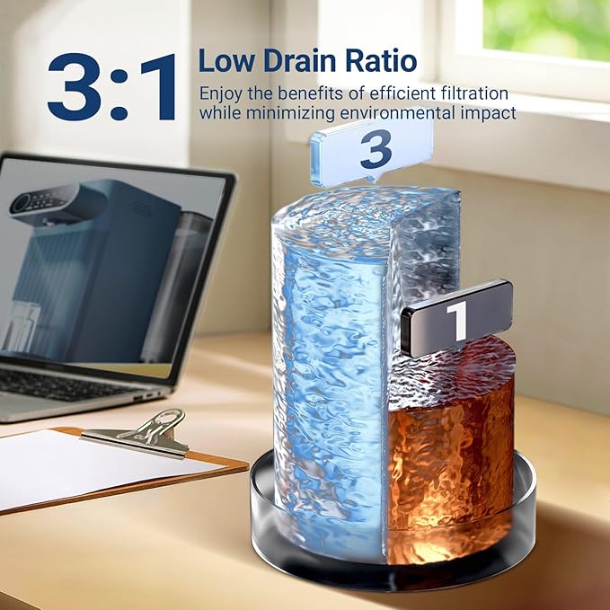 PUREPLUS Countertop Reverse Osmosis Water Filtration System, 5 Stage Countertop Water Filtration, Portable Instant Hot Water Dispenser, No Installation Required, Blue