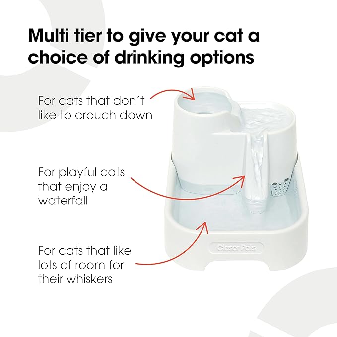 Cat Mate Multi-Level Pet Water Fountain (335) - BPA and BHT Free 3-Stage Filter, for Cats & Small Dogs, Quiet and Hygienic Drinking Fountain, 70 fl. Oz Capacity