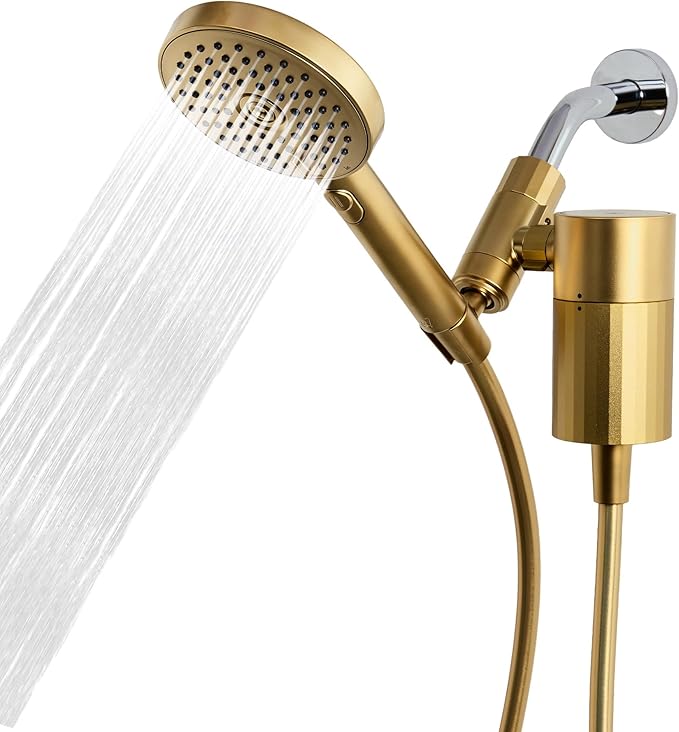 Sproos - Handheld Showerhead, High Performance Filtration System for Healthier Hair and Skin, Extra Long 70 Inch Hose, 3 Customized Spray Functions, 6 Colors (Golden Hour, Shower Filter Set)