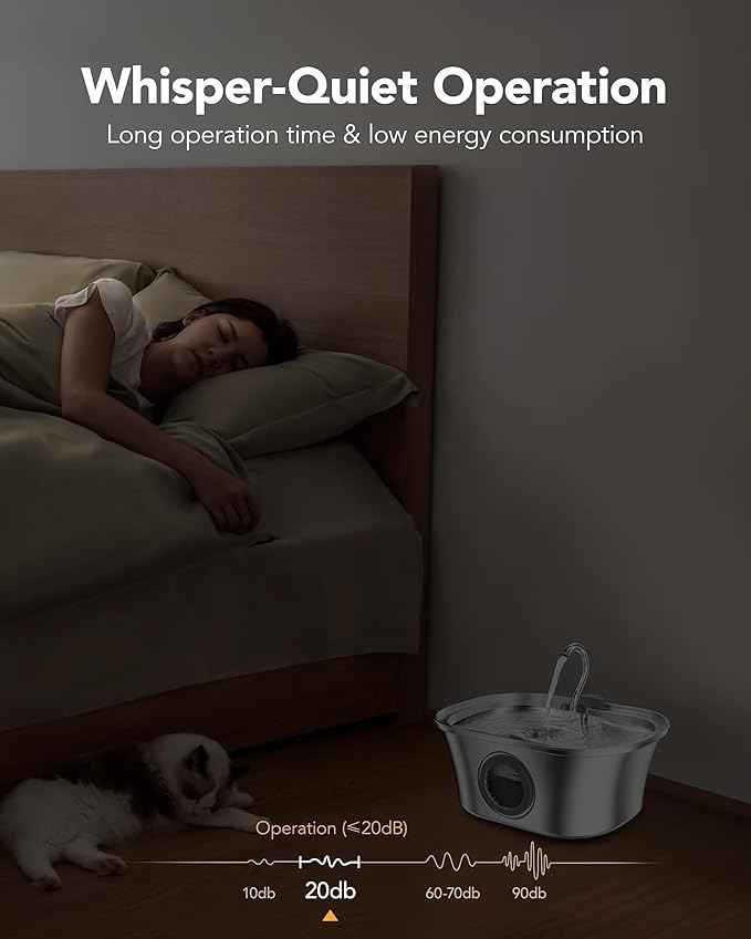 Cat Water Fountain with Water Level Window, HICC PULE 108oz/3.2L Stainless Steel Automatic Pet Water Fountain, Dishwasher Safe Dog Water Dispenser with Ultra-Quiet Pump, Multi-Filtration System