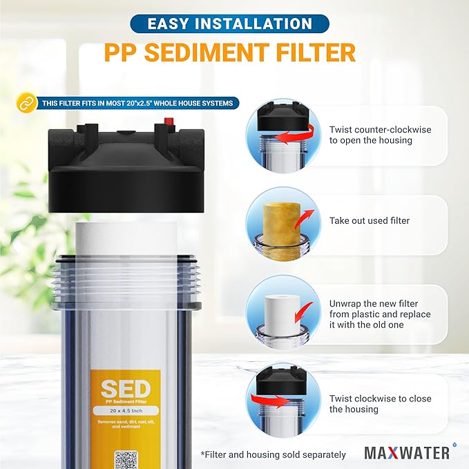 Max Water Slim Blue 5 Micron 20 inch x 2.5 inch Whole House Melt-Blown Polypropylene Sediment Water Filter Replacement Cartridge (Pack of 9)