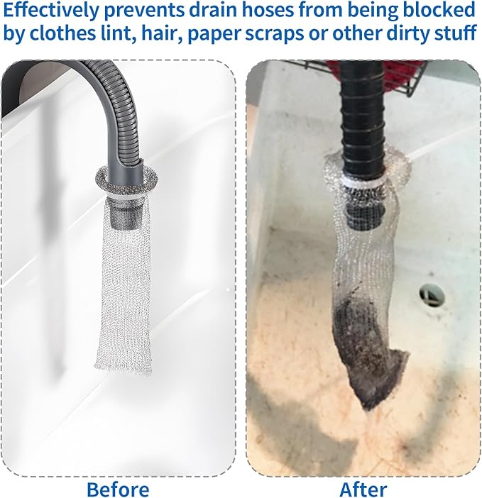 24 Pieces Lint Traps Stainless Steel Washing Machine Lint Snare Traps Laundry Mesh Washer Hose Filter with 24 pcs Cable Ties - AquaVibe