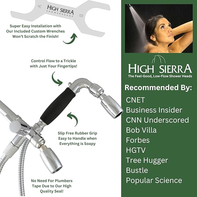 High Sierra® Lead-Free Metal 3-way Combination Shower Kit. Built in Diverter Valve Effortlessly Diverts Flow from the Fixed Shower Head to the Handheld and back - Ultra Low Flow 1.5 GPM - Chrome