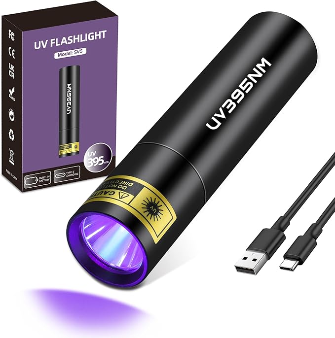 UV Flashlight Black Lights Wood’s Lamp Powerful Mini Portable, LED 395nm USB Rechargeable Ultraviolet Blacklight Flashlights, Pet Urine Detector Light for uv Resin Curing