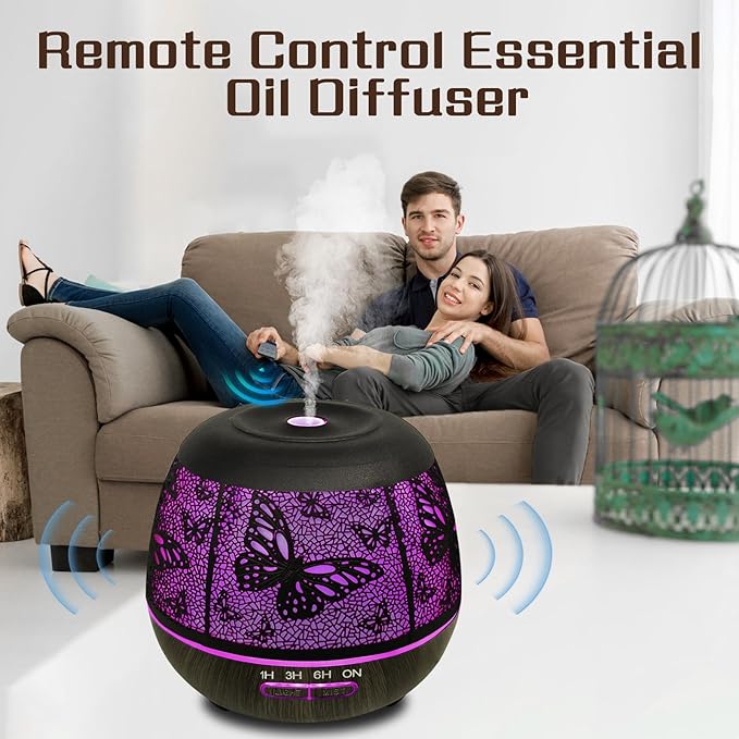 Essential Oil Diffuser for Bedroom 400ml,Diffusers for Home with R/C,Cool Mist Humidifier Large Room,Ultrasonic Scent Diffuser Waterless Auto Off,7 Colors Light & 3 Mist Modes for Desk Butterfly