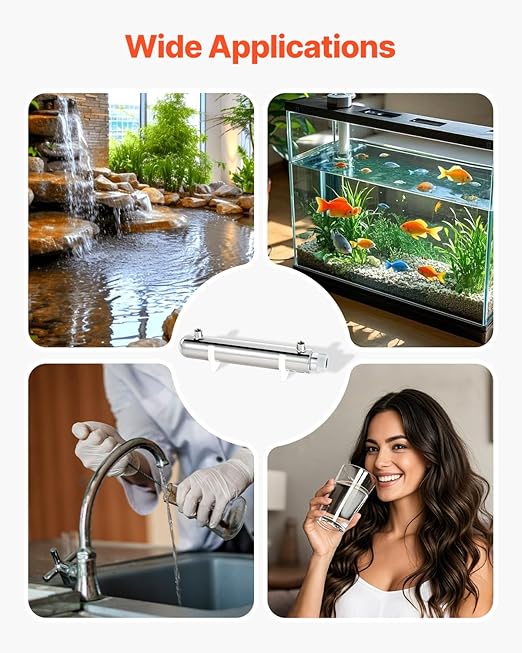 VEVOR Purifier UV Water, 12 W, 1 GPM, 110 V, Versatile Ultraviolet Water Purification Filter with Stainless Steel housing, UV Water Filter for The Whole House with Quartz Sleeve