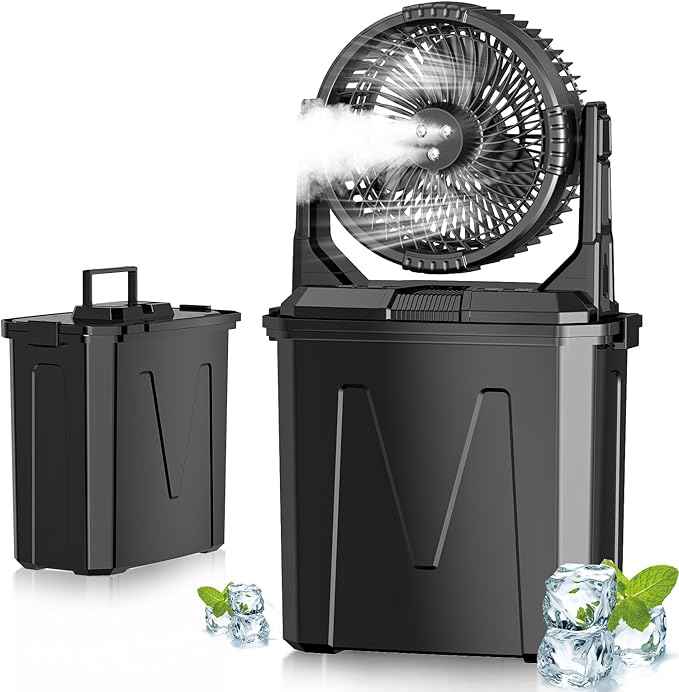 GHORA Portable Misting Fan with 9L Water Tank & 20000mAh Battery, Remote Control, 4 Speed Levels, 4 Misting Modes, RGB LED Lights - Indoor/Outdoor Cooling Fan for Camping, Patios, Garden, Travel