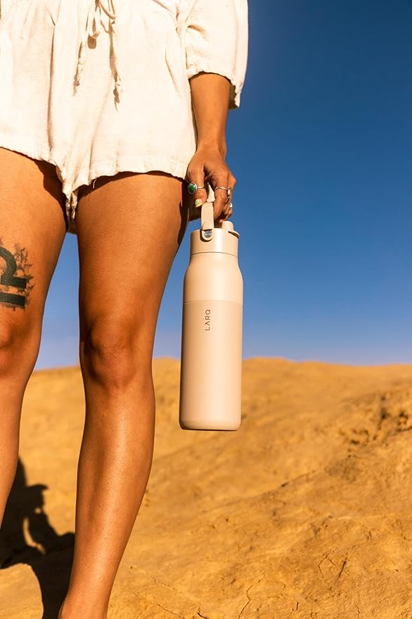 LARQ Bottle Swig Top 34oz - Insulated Reusable Stainless Steel Water Bottle With Built-In Silicone Handle | BPA Free | For Sports, Gym, and Travel | Mojave Dune