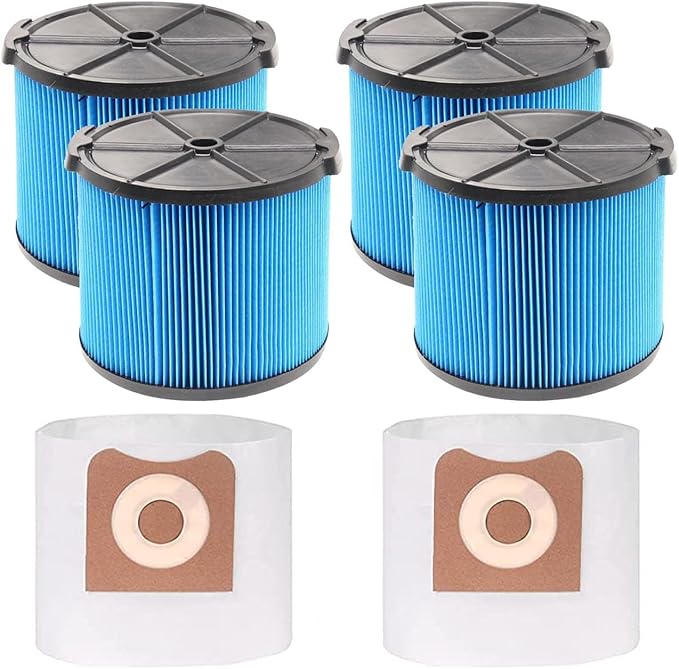 ANBOO 4 Pack VF3500 Replacement Filters for Ridgid Shop Vac 3-4.5 Gallon Wet/Dry Vacuum Cleaners + 2 Pack VF3501 Vacuum Filter Bags Compatible with Shop Vac 3-4.5 Gallon Vacuums - AquaVibe