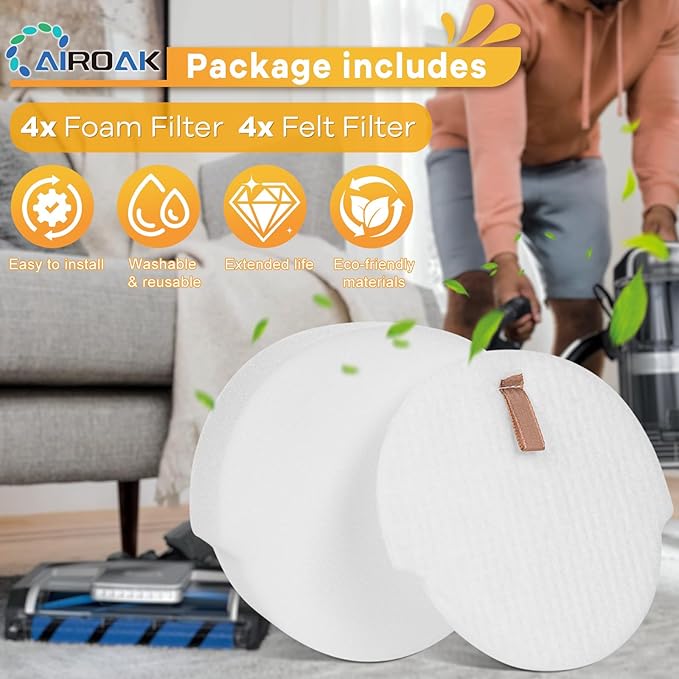 AZ1810 Replacement Filter for Shark Vertex DuoClean Upright Vacuum AZ1810, 4 Felt & 4 Foam Filters - AquaVibe