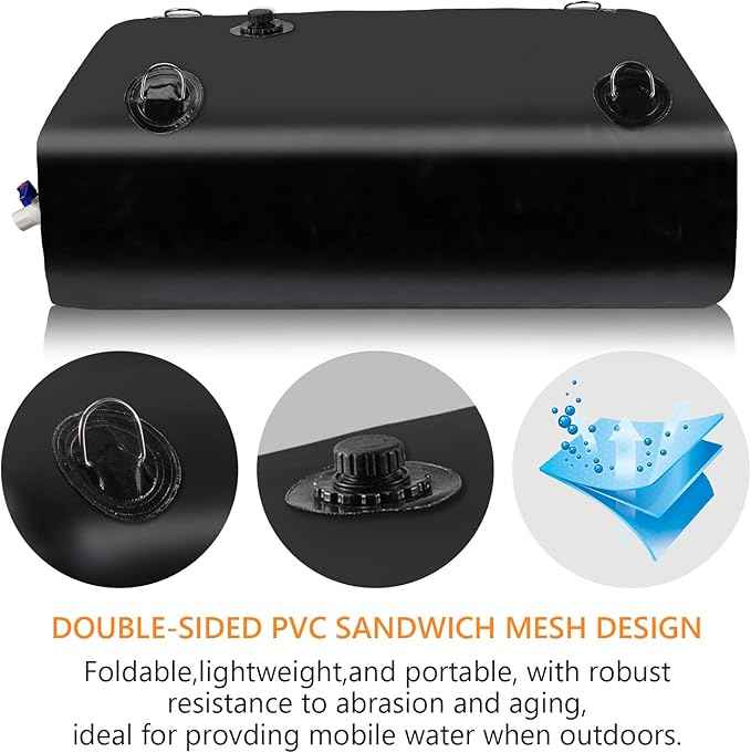 Portable Water Tank, 105 Gallon Foldable PVC Rectangular Black Water Storage Bladder with 3/4" Spigot and Hose Kit for Camping, Garden, Emergency Use