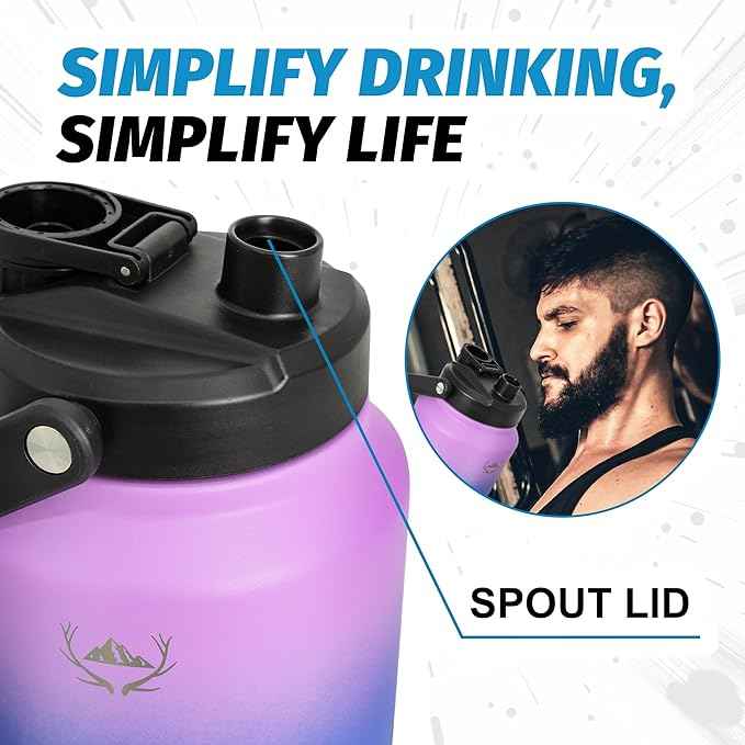NATURE PIONEOR 84 oz Insulated Water Bottle - Double Vacuum Stainless Steel Water Jug with Holder/Carrier, Wide Mouth, Outdoor Sports, Hiking, Camping, Gym
