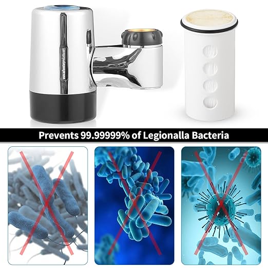 Legionela Faucet Filter Faucet Mount Water Filtration System, Tap Water Filter, Lab Tested & Certified - Log 7 Reduction (50)