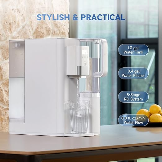 CO-Z Reverse Osmosis Water Filter Countertop, 5-Stage RO Water Filtration System, Portable Water Purifier Dispenser with 3 Preset Volume Options, 4:1 Pure to Drain, NSF/ANSI 58, No Installation