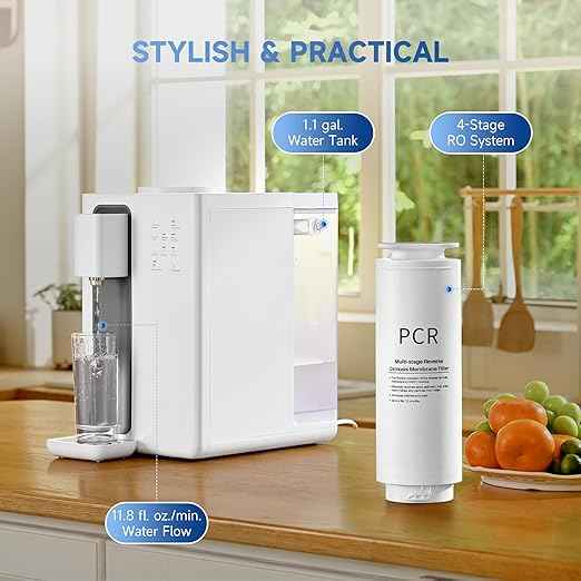 CO-Z Countertop Reverse Osmosis Water Filter, 4-Stage RO Water Filtration System, Portable Water Purifier Dispenser with 3 Preset Volume Options, 3:1 Pure to Drain, NSF/ANSI 58, No Installation