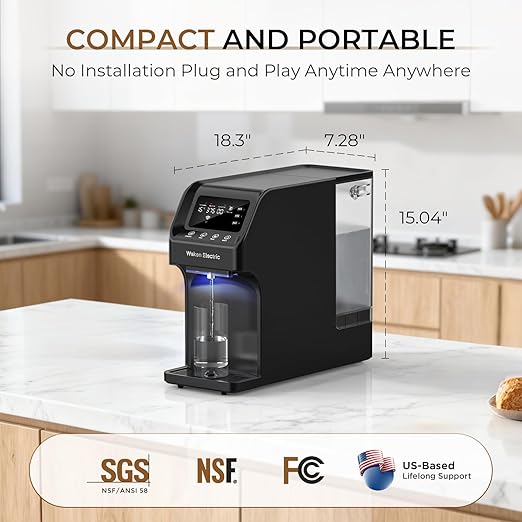 Waken Electric Reverse Osmosis Water Filter Countertop, UV Water Filtration System, 8-Stage RO Filtration Real Time TDS Display, BPA Free, PFAS, Lead & TDS Reduction (Obsidian Black)
