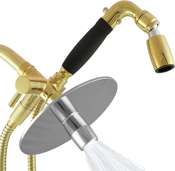 High Sierra® Lead-Free Metal 3-way Combo Shower Kit. Built in Diverter Valve Effortlessly Diverts Flow from the Fixed Shower Head to the Handheld and back - Ultra Low Flow 1.25 GPM - Polished Brass