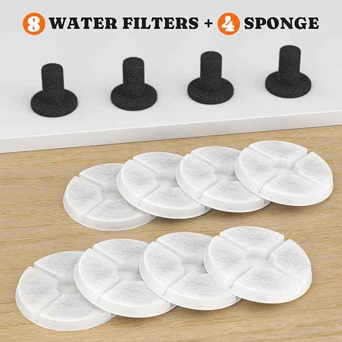Pawtners 8 + 4 Packs Replacement Filters for LD.2524 & LD.2523 Pet Water Fountain, Multiple Filtration Material, Replacement Filter for Pet Cats Dogs Water Fountains