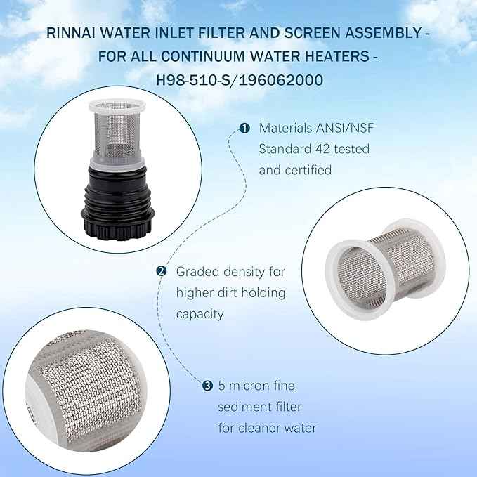 H98-510-S Tankless Water Heater Inlet Screen Assembly, Compatible with Rinnai Water Heater Parts & Accs, Tankless Water Heater Filter Replacement Parts for Continuum Water Heaters（1 Pack）