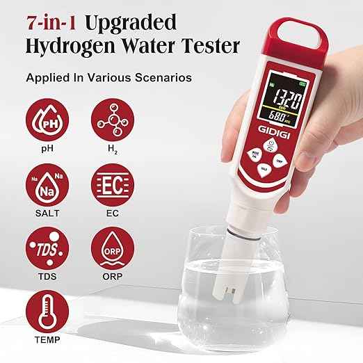 Upgraded Hydrogen Water Tester Meter Verified Digital 7-in-1 H2 ORP pH Meter Salt TDS EC Water Tester for Hydrogen Bottle, Pool, Aquarium, Drinking Water, Hydroponic