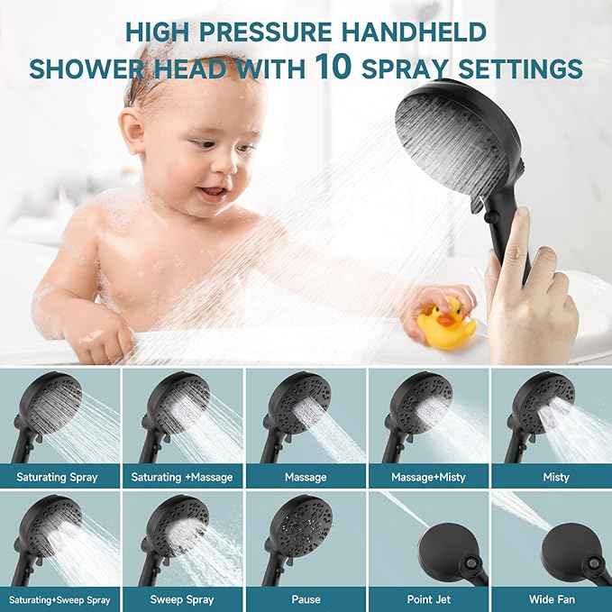 Shower Heads With Handheld Spray Combo,6" High Pressure Rain Shower Head with Filters,5" Filtered Shower Head,Dual Shower Head Set With 69" Stainless Steel Shower Hose (Black-Handheld)