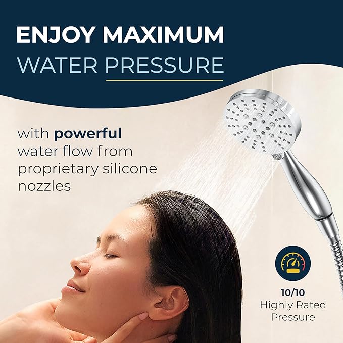 HammerHead Showers® Solid Metal 3-Spray Handheld Shower Head with Long Hose and Holder - CHROME - 2.5 GPM High Pressure Shower Head with Handheld Sprayer - WIDE, MASSAGE, and MIST Sprays