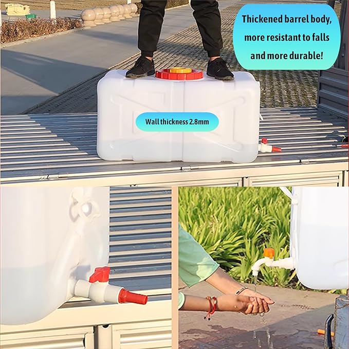 Water Storage Water Storage Container Food-Grade HDPE Square Water Container, Large Capacity Water Tank W/Enlarged Calibre Handle 2.8mm Thick Leakproof for Home Camping RV Outdoor