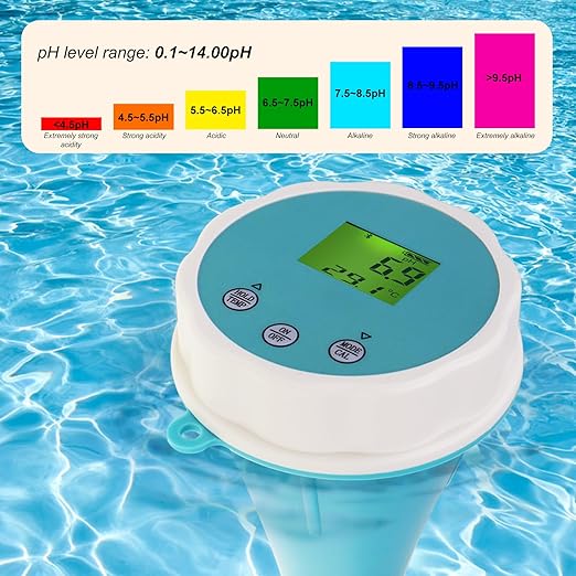Bluetooth Swimming Pool Water Tester 6-in-1 EC/Salinity/pH/ORP/Temperature/Chlorine Meter, Wireless Floating Smart Pool Monitor Water Tester for Pools, Hot Tubs, & Swim Spas