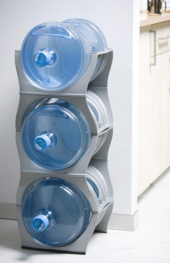 Bariboo Stackable Water Bottle Storage Rack Best Water Jugs 5 Gallon Organizer. Jug Holder for Kitchen, Cabinet and Office Organizing. Reinforced Polypropylene (Coal Black, 3 No Shelf)