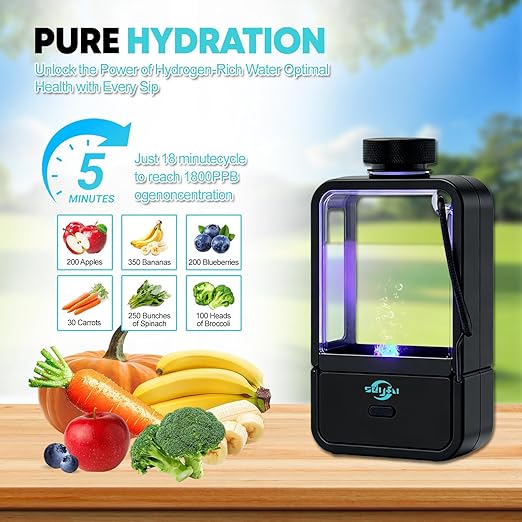 Hydrogen Water Bottle-3min Electrolysis 1800 PPB Smart Water Ionizer, High Concentration Hydrogen Water Bottle Generator, Rechargeable Hydrogen Water Machine for Post-Workout Recovery, Travel Friendly