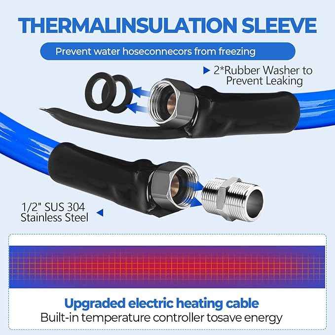 100FT (15-100FT) Heated Water Hose for RV,-45 ℉ Antifreeze 4.0 Upgraded Heated Water Hose，Rv Hoses with Fittings, Rv Accessories