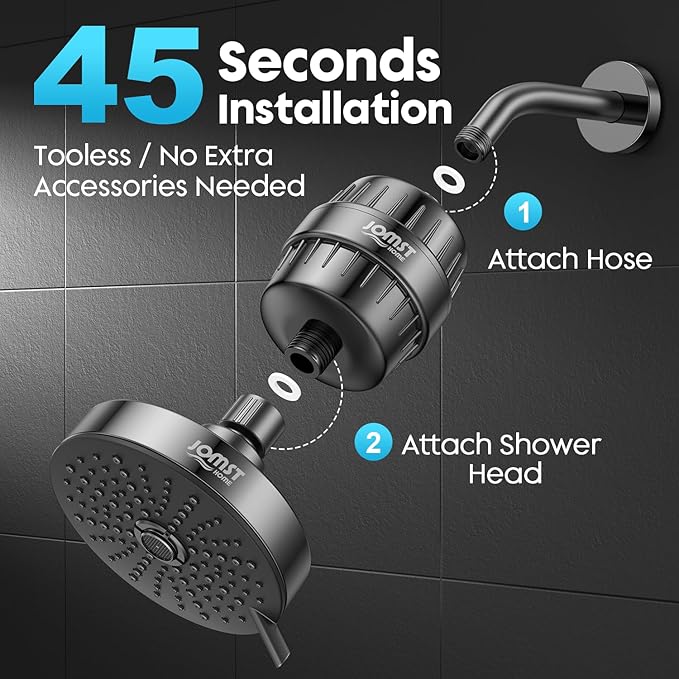 Filtered Shower Head COMBO – for Healthier Skin & Hair | 3 Mode High Pressure Shower Heads with 25-Stage Filtration | Removes 99.947% Chlorine & Heavy Metals | Shower Head with Filters - Black