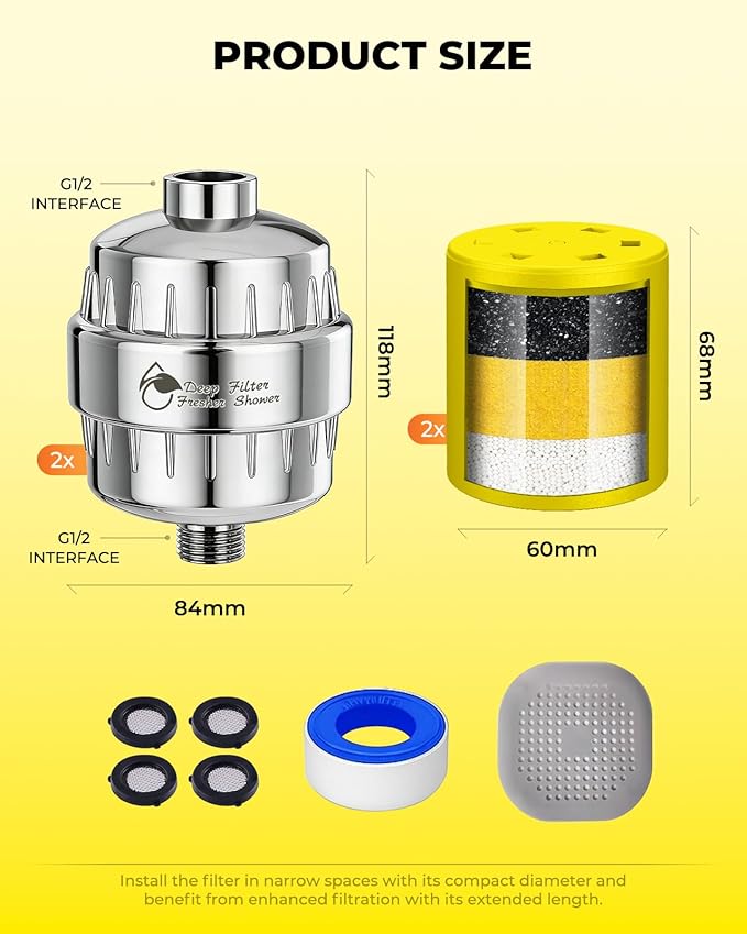 Heavy Duty Shower Filter 2 Pack,High Output Shower Water Filter - 99% Removal Shower Head Filter for Hard Water, Chlorine, Fluoride,Heavy Metals and Harmful Substance - Skin & Hair Care Solution