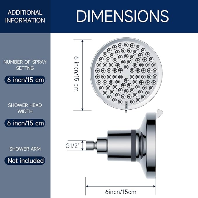 MIKEE Filtered Shower Head, 7 Modes High Pressure Shower Heads with Water Softener Filter Cartridge for Hard Water Remove Chlorine and Harmful Substances,6inch Rain Shower Heads,Chrome
