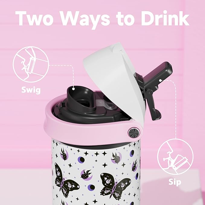 24 oz Insulated Water Bottle with Straw: Meoky Stainless Steel Metal Water Bottle with 2-in-1 Lid - Leak Proof, Cold for 24 Hours, Protective Silicone Base, BPA-Free for Sports Travel Car, Nocturne