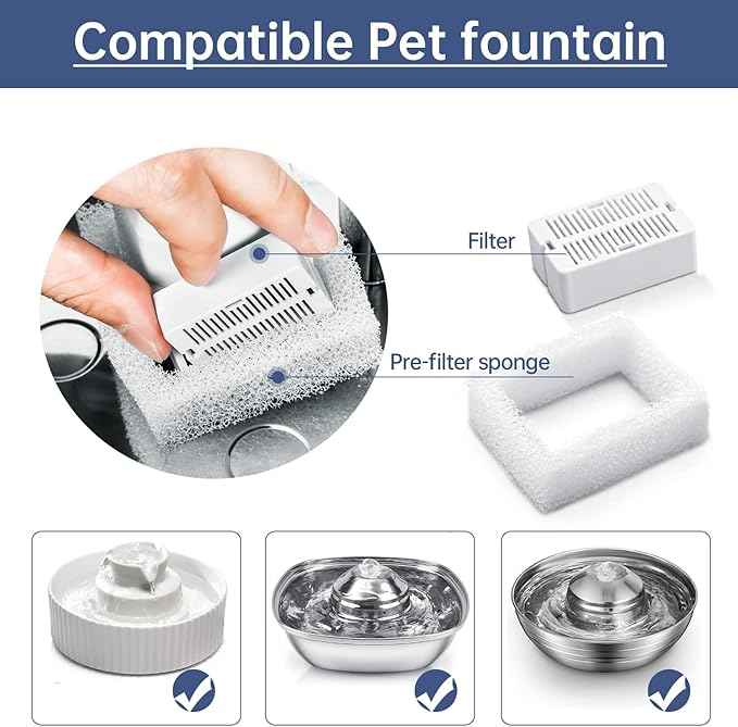Cat Water Fountain Replacement Filters,16 Pack Cat Fountain Carbon Filters and 4 Pack Foam Filters for Ceramic Pet Drinking Fountain and Stainless Steel Pet Water Fountain (16+4 Pack)