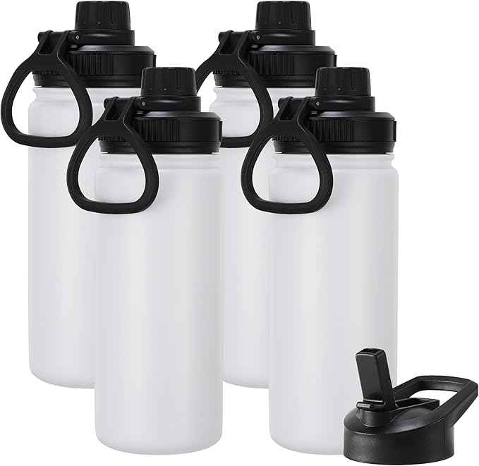 DOMICARE 16 oz Kids Water Bottle for School Stainless Steel Double Wall Vacuum Insulated Water Bottle with Straw lids & Spout Lid, Leakproof BPA Free (White,4)