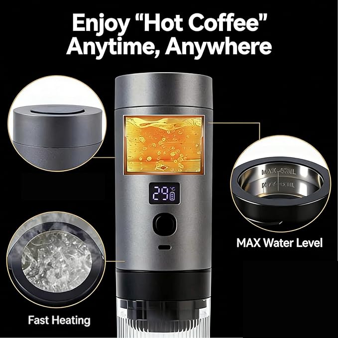 Wireless Mini Espresso Machine; Portable Coffee Maker for Travel/Camping/Office; 3-in-1 Single Serve Coffee Maker; Compatible with Capsules&Ground Coffee; Gifts for Espresso Lovers (Silver)