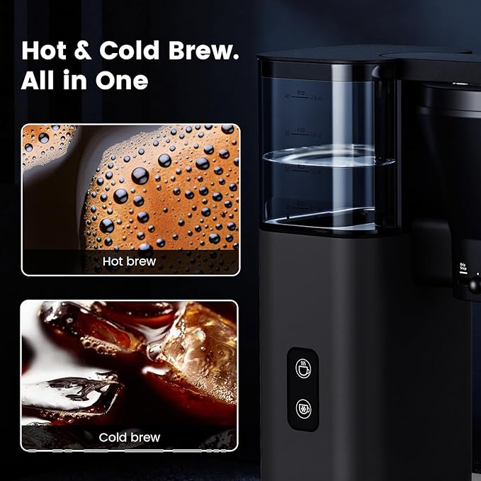 Kismile 8-Cup Drip Coffee Maker Machine, Pour Over Coffee Brewer with 3-Second Instant Heating (197-205℉), Removable Water Tank, Adjustable Flow Control, Cold Brew Mode & 40-Min Keep Warm, Dark Grey