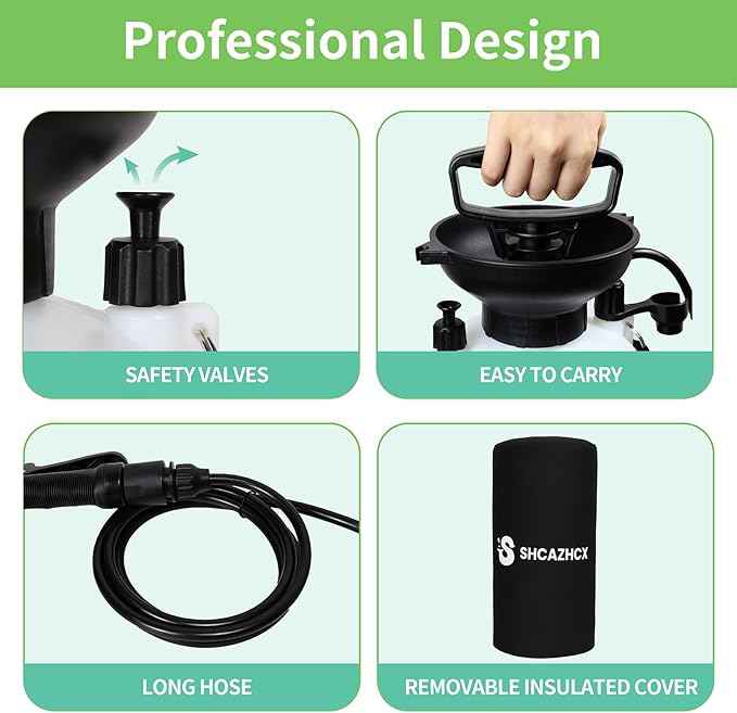 2.1 Gallon/8L Portable Water Shower, No Power Needed, Nylon Insulated Sleeve, 10 Spray Modes, Pressurized Portable Shower Sprayer for Camping, Hiking, Beach, Surfing & Outdoor Use, White