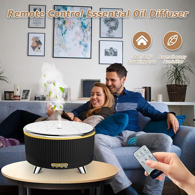 Essential Oil Diffuser for Large Room 500ml,Diffusers for Home with R/C,Aromatherapy Diffuser Waterless Auto Off,Cool Mist Humidifier 7 Colors Light & 3 Mist Modes for Bedroom Office Black Silver