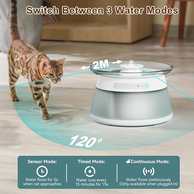 Glass Smart Cat Water Fountain,Filterless Pet Water Fountain No Filter,Ultra Silent Cat Fountains,Separation Design