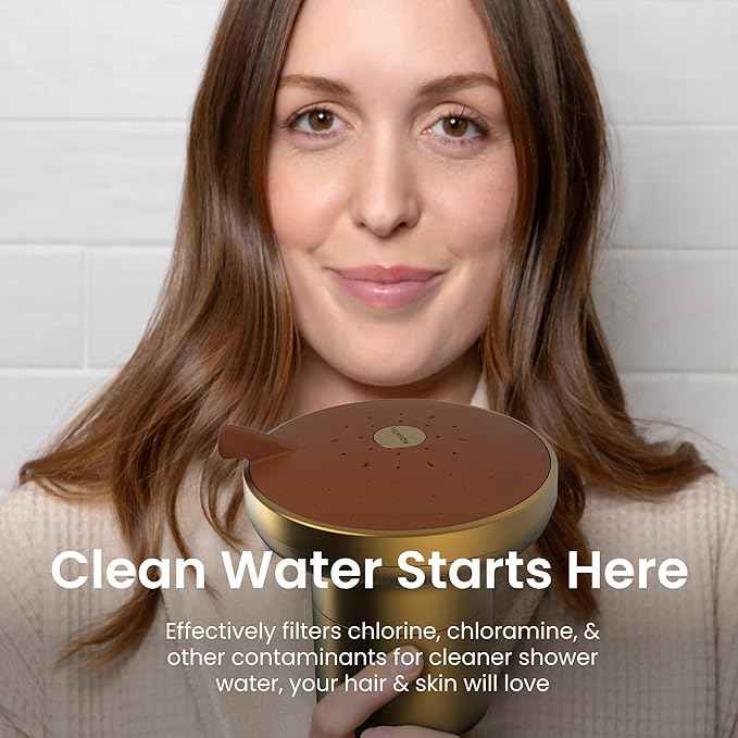 AquaTru Shower - Advanced Shower Filter Removes Impurities from Hard Water to Support Healthy Skin, Scalp, Hair, Reduce Breakage, and Enhance Your Beauty and Self-Care Routine (Brushed Gold)